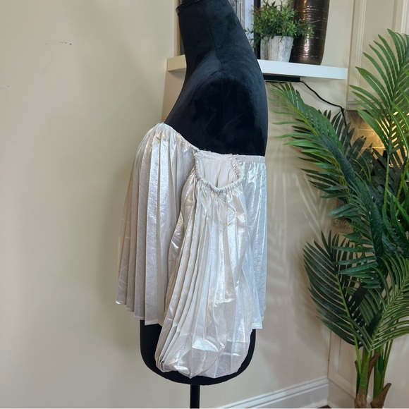 Express Metallic Pleated Off The Shoulder Balloon Sleeve Top Small - Picture 4 of 7